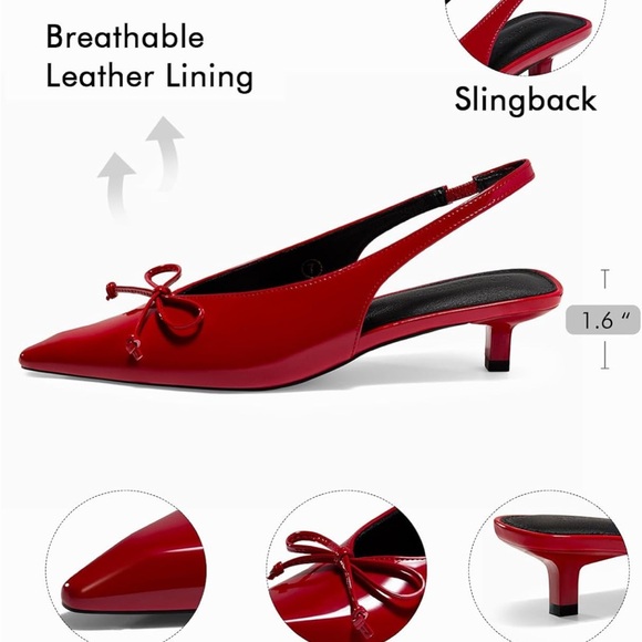 Red Patent Leather Women's Slingback Kitten Heels 👠 - Picture 2 of 7